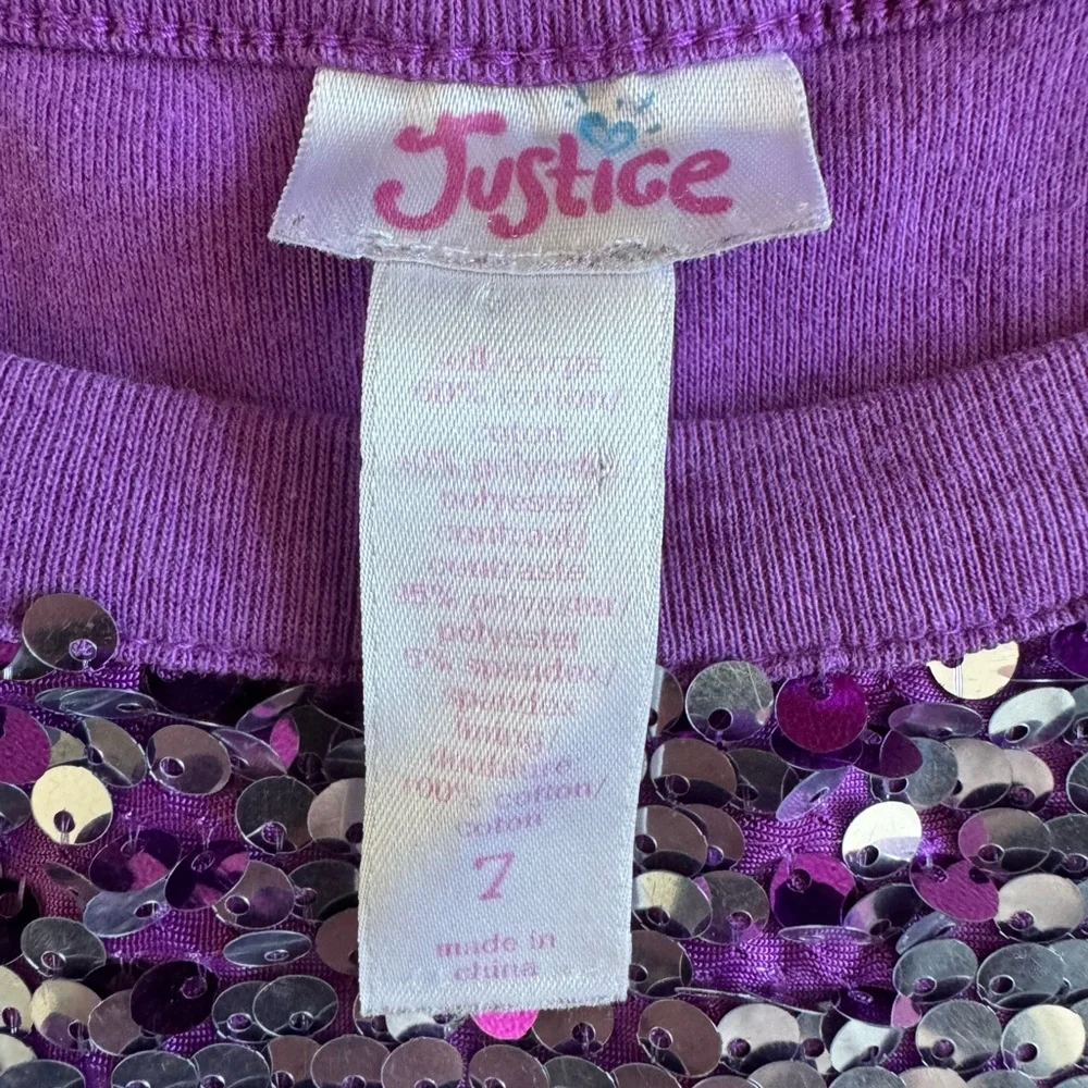Justice Sequin Sweatshirt Long Sleeve Girls Top School Party Purple Size 7